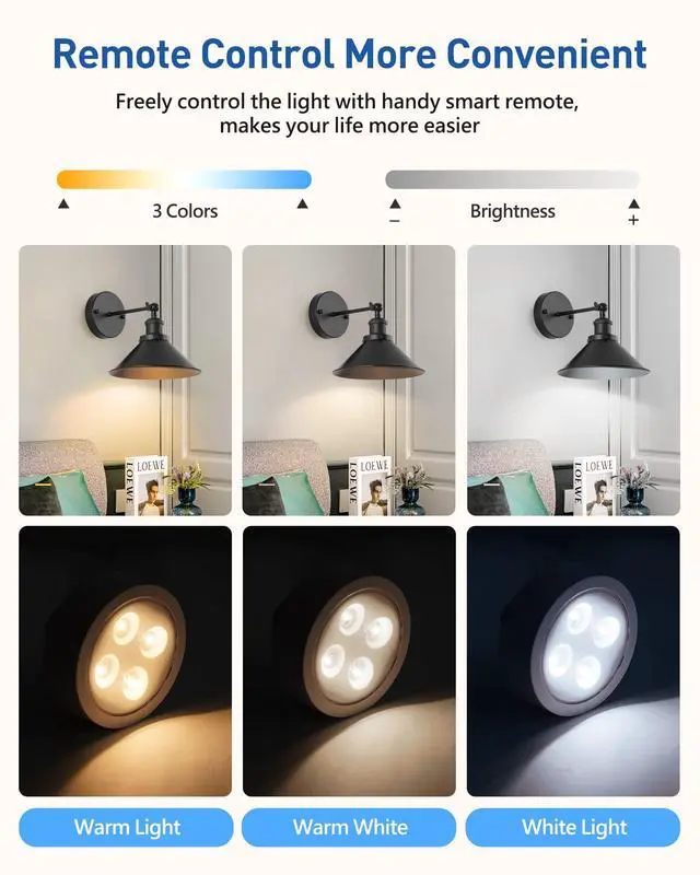 Alt view image 4 of 7 - Black Vintage Wireless Battery Operated Wall Sconces, Industrial Cordless Battery Powered Led Wall Lights Set of 2, Wall Lamp Fixture Indoor with Remote Control for Bedroom Farmhouse Gallery