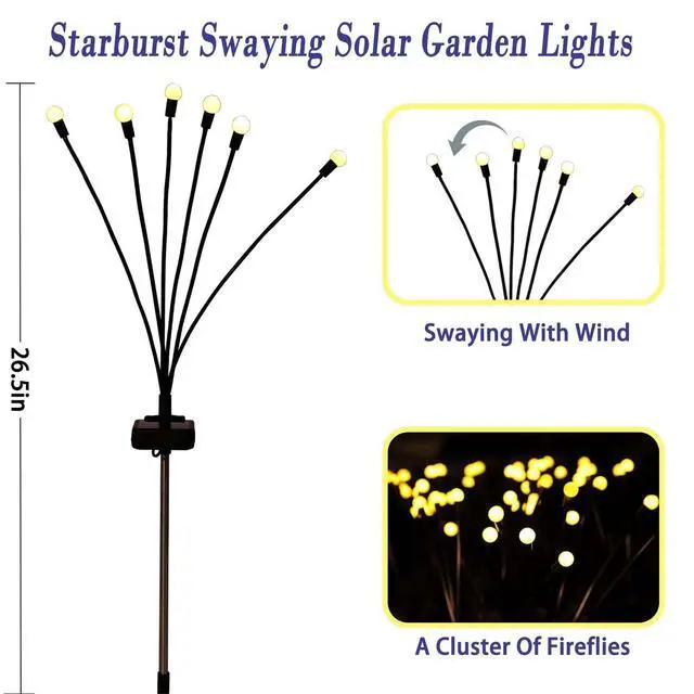 Alt view image 6 of 7 - Solar Garden Lights Outdoor Waterproof, Swaying Firefly Light, Garden Decor | 4 Pack Solar Firefly Lights, Auto On/Off Decor for Yard, Patio, Pathway and Lawn, Gifts for Women, Christmas Decor