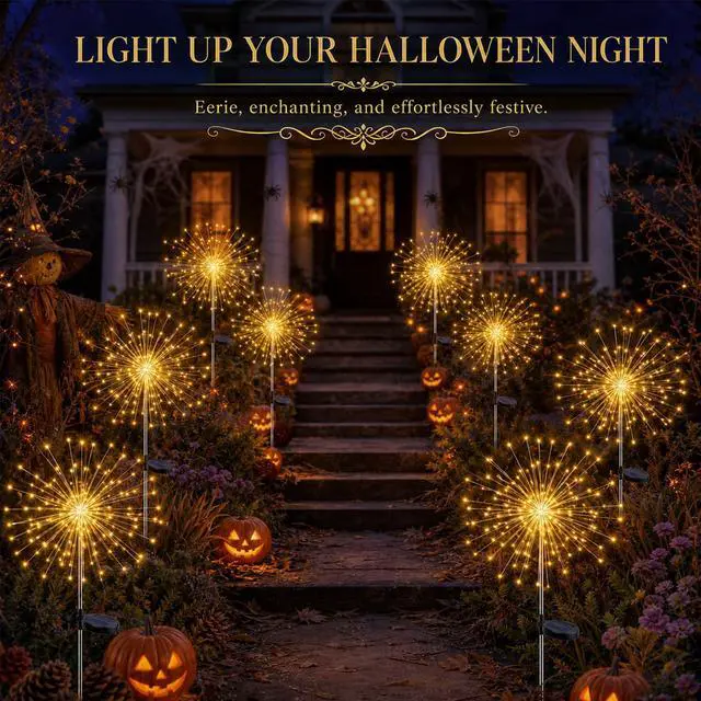 Alt view image 5 of 7 - Solar Firework Lights Outdoor 4 Pack, 120LED Solar Starburst Garden Lights with 8 Modes,Waterproof Decorative Fairy Light for Backyard, Garden, Patio & Lawn Landscape Decor