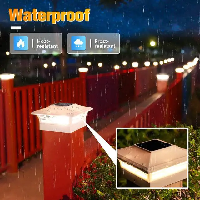 Alt view image 3 of 6 - 6Pack Solar Post Cap Lights, 2 Color Modes Deck Lights, White | Waterproof solar lights fit 4x4/6x6 wooden & 4x4/5x5 vinyl posts, suitable for dock, fence, patio outdoor decorative lighting