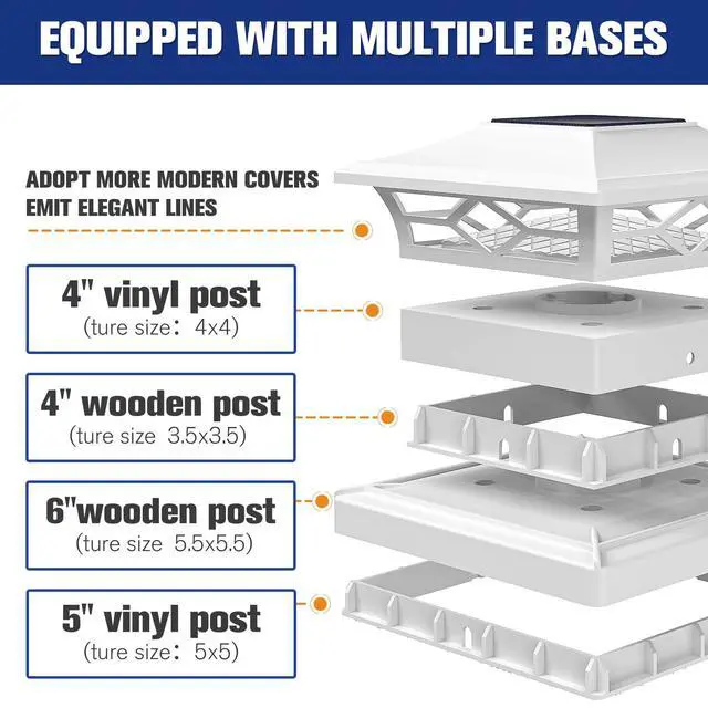 Alt view image 4 of 6 - 6Pack Solar Post Cap Lights, 2 Color Modes Deck Lights, White | Waterproof solar lights fit 4x4/6x6 wooden & 4x4/5x5 vinyl posts, suitable for dock, fence, patio outdoor decorative lighting