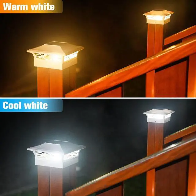 Alt view image 5 of 6 - 6Pack Solar Post Cap Lights, 2 Color Modes Deck Lights, White | Waterproof solar lights fit 4x4/6x6 wooden & 4x4/5x5 vinyl posts, suitable for dock, fence, patio outdoor decorative lighting
