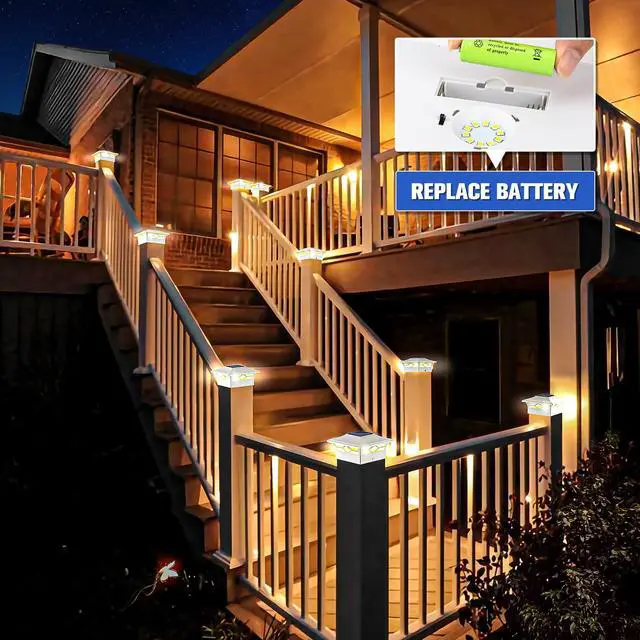 Alt view image 6 of 6 - 6Pack Solar Post Cap Lights, 2 Color Modes Deck Lights, White | Waterproof solar lights fit 4x4/6x6 wooden & 4x4/5x5 vinyl posts, suitable for dock, fence, patio outdoor decorative lighting
