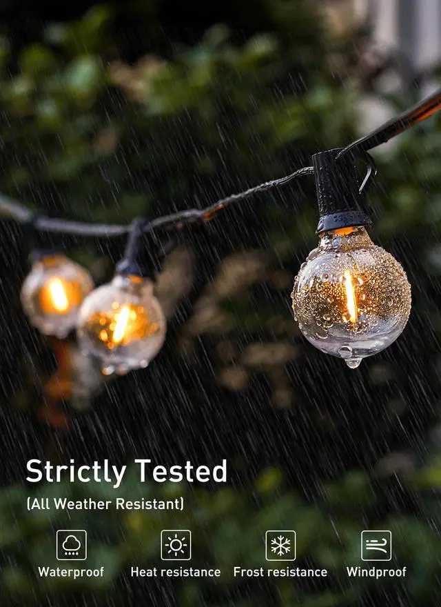Alt view image 4 of 7 - 25 Pack G40 LED Replacement Bulbs, E12 Base, 2200K, Warm White | Shatterproof Plastic LED Light Bulb, Waterproof, Dimmable, 1.5" Edison Light Bulbs for Indoor Outdoor Patio Backyard Decor