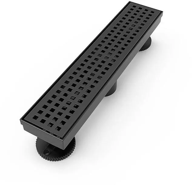 Main image of 12 Inch Linear Shower Drain Rectangular Floor Drain with Accessories Square Hole Pattern Cover Grate Removable SUS304 Stainless Steel CUPC Certified Matte Black