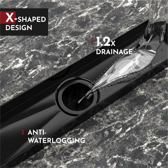 Alt view image 4 of 6 - 12 Inch Linear Shower Drain Rectangular Floor Drain with Accessories Square Hole Pattern Cover Grate Removable SUS304 Stainless Steel CUPC Certified Matte Black