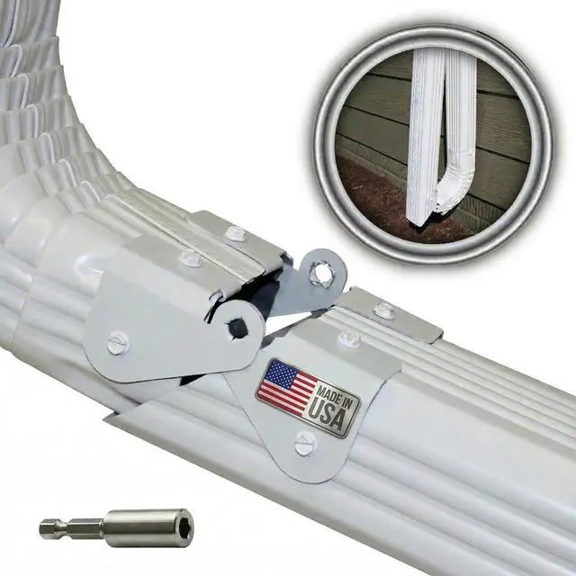 Main image of Downspout Gutter Hinge, Flip-Up Extension Hinge, 3 Pack, White | Fits square & rectangular downspouts Made in USA Easy DIY install Simplifies lawn mowing