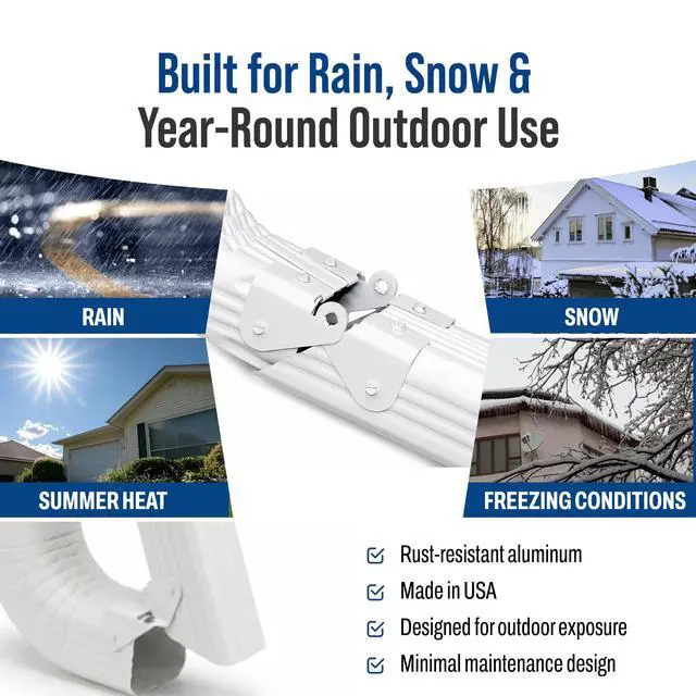 Alt view image 6 of 7 - Downspout Gutter Hinge, Flip-Up Extension Hinge, 3 Pack, White | Fits square & rectangular downspouts Made in USA Easy DIY install Simplifies lawn mowing