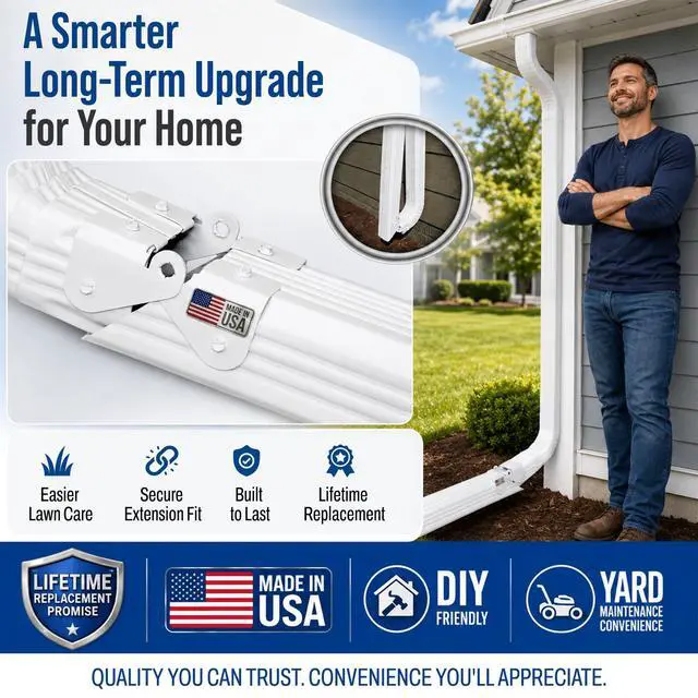 Alt view image 7 of 7 - Downspout Gutter Hinge, Flip-Up Extension Hinge, 5 Pack, White | Fits square & rectangular downspouts Made in USA Easy DIY install Simplifies lawn mowing