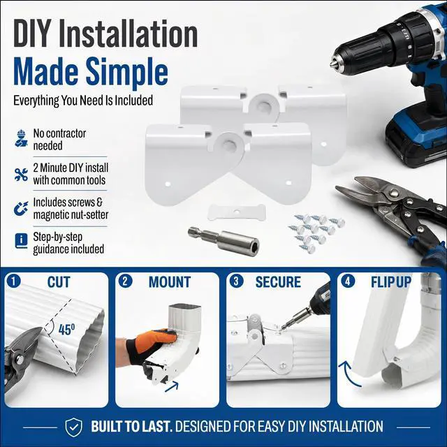Alt view image 5 of 7 - Downspout Gutter Hinge, Flip-Up Extension Hinge, 3 Pack, White | Fits square & rectangular downspouts Made in USA Easy DIY install Simplifies lawn mowing