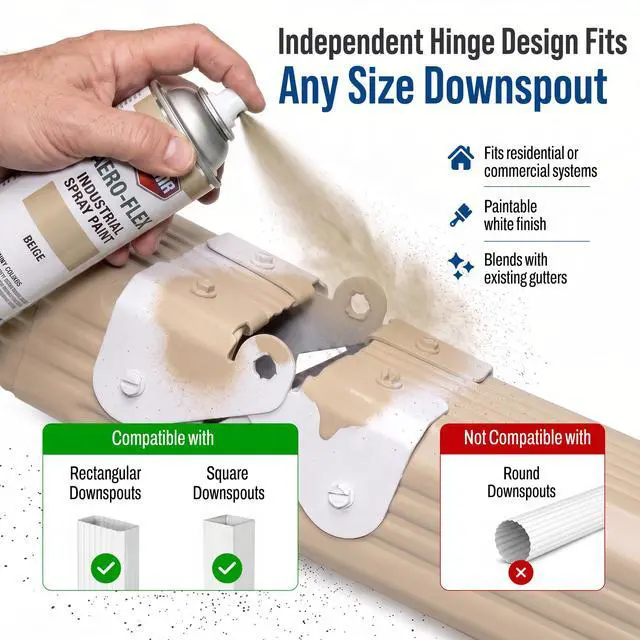 Alt view image 7 of 7 - Downspout Gutter Hinge, Flip-Up Extension Hinge, 3 Pack, White | Fits square & rectangular downspouts Made in USA Easy DIY install Simplifies lawn mowing
