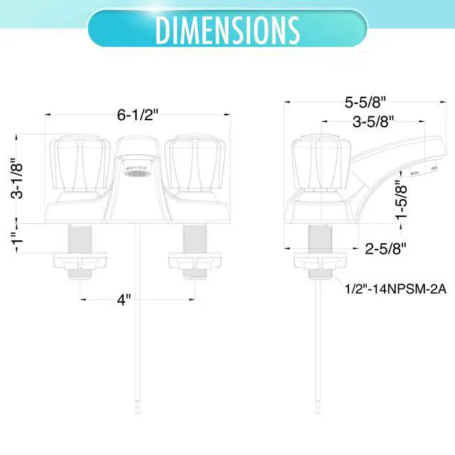 Alt view image 3 of 7 - Two-Handle Bathroom Sink Faucet, Chrome, Acrylic Handles | 1.2 GPM Flow, 3-Hole, Low-Arc Spout, Washerless Cartridge, Brass Shanks, Pop-Up Drain Included, Double Handle Faucet