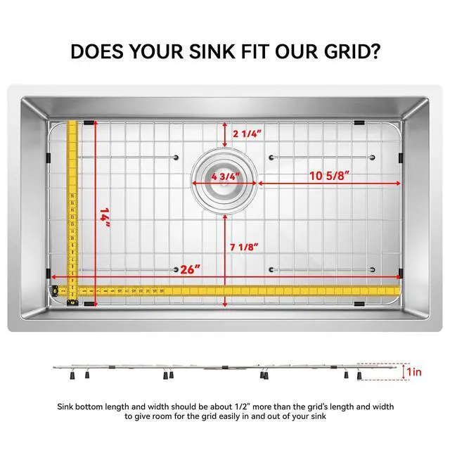 Alt view image 2 of 7 - Kitchen Sink Grid and Sink Protectors,26-1/16"x14-1/16" Stainless Steel | Sink Grid Protectors for Kitchen Sink with Rear Drain for Single Bowl Sinks