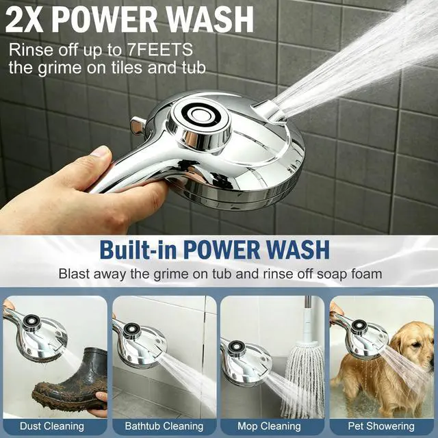 Alt view image 5 of 7 - 9 Settings High Pressure Magnetic Shower Head with Handheld | Power Wash for Tub&Tile, Magnetic Bracket, Pause Mode for Water Saving, Easy Clean Nozzles, 6ft Hose, Premium Chrome