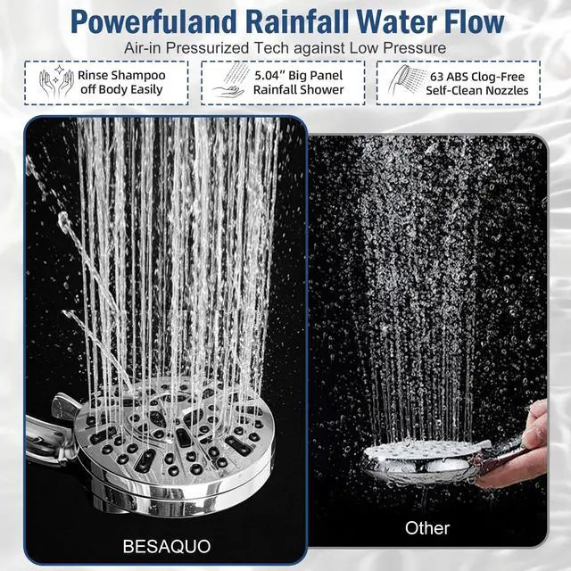 Alt view image 3 of 7 - 9 Settings High Pressure Magnetic Shower Head with Handheld | Power Wash for Tub&Tile, Magnetic Bracket, Pause Mode for Water Saving, Easy Clean Nozzles, 6ft Hose, Premium Chrome