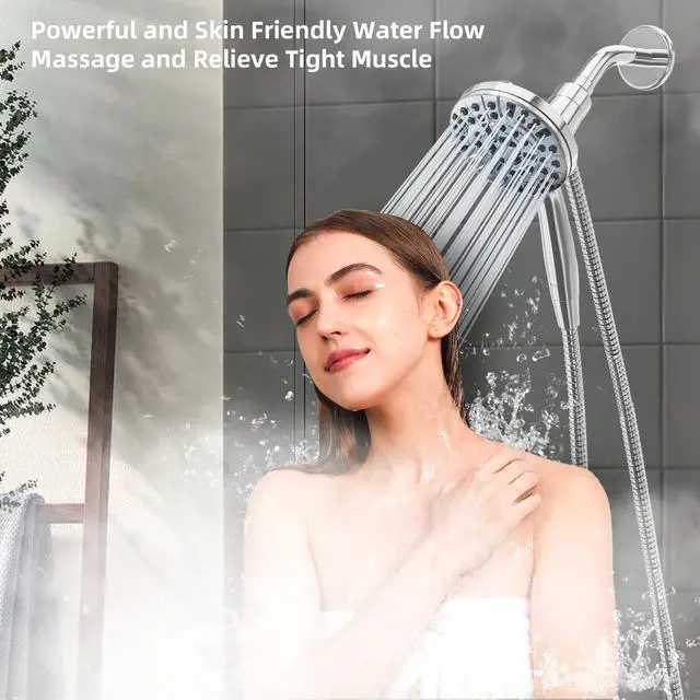 Alt view image 6 of 7 - 9 Settings High Pressure Magnetic Shower Head with Handheld | Power Wash for Tub&Tile, Magnetic Bracket, Pause Mode for Water Saving, Easy Clean Nozzles, 6ft Hose, Premium Chrome