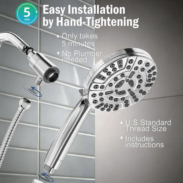 Alt view image 7 of 7 - 9 Settings High Pressure Magnetic Shower Head with Handheld | Power Wash for Tub&Tile, Magnetic Bracket, Pause Mode for Water Saving, Easy Clean Nozzles, 6ft Hose, Premium Chrome