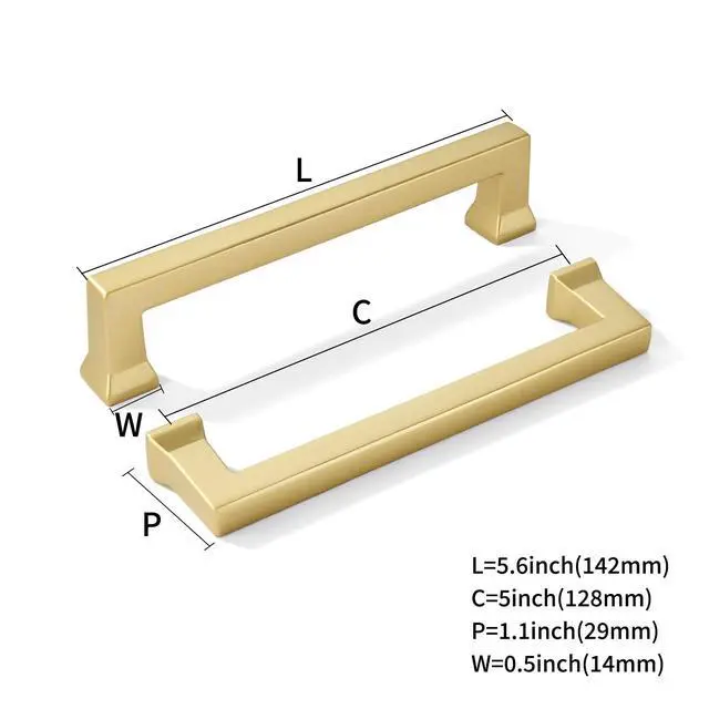 Alt view image 2 of 5 - 10 Pack 5inch(128mm) Hole Center Brushed Gold Cabinet Pulls Heavy-Duty Solid Matte Gold Cabinet Hardware Pulls for Kitchens, bathrooms and Dresser Handle
