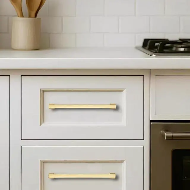 Alt view image 3 of 5 - 10 Pack 5inch(128mm) Hole Center Brushed Gold Cabinet Pulls Heavy-Duty Solid Matte Gold Cabinet Hardware Pulls for Kitchens, bathrooms and Dresser Handle