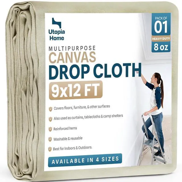 Main image of Canvas Drop Cloth 9x12 Ft, Drop Cloth for Painting, 1 Pack | Washable and Reusable, Canvas Fabric, Furniture & Floor Protection, Highly Absorbent, Duck Dropcloth