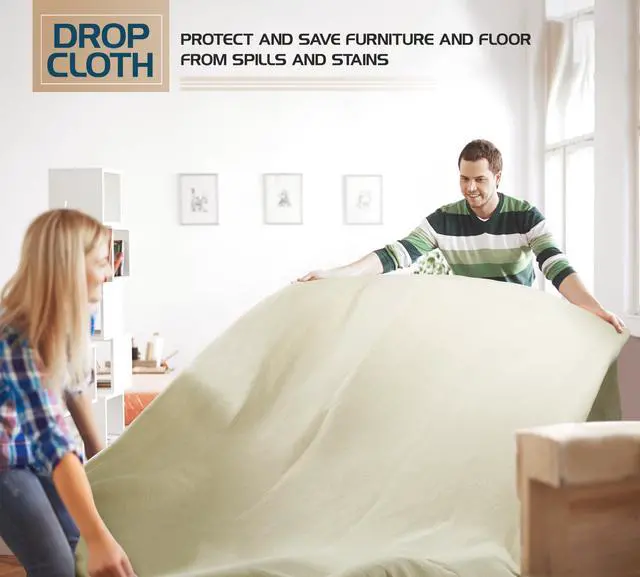 Alt view image 5 of 7 - Canvas Drop Cloth 9x12 Ft, Drop Cloth for Painting, 1 Pack | Washable and Reusable, Canvas Fabric, Furniture & Floor Protection, Highly Absorbent, Duck Dropcloth