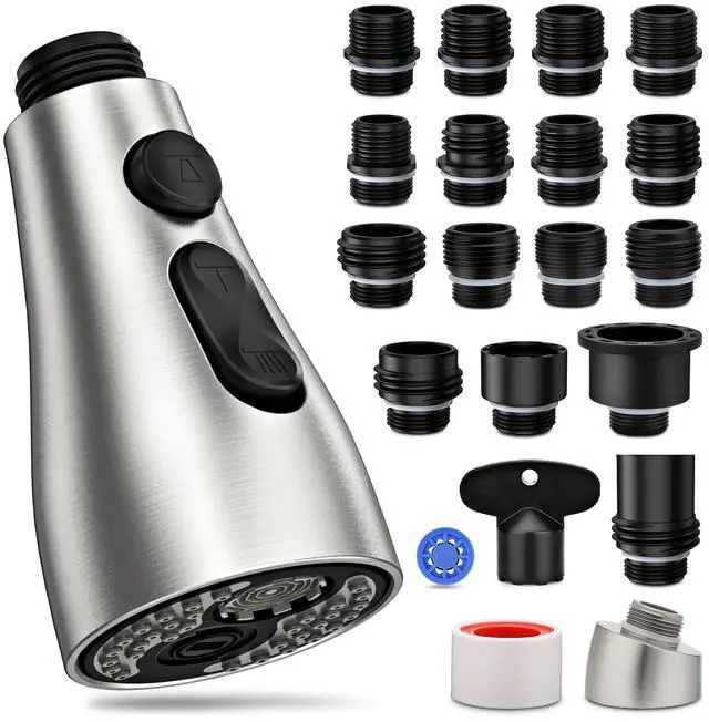 Main image of Kitchen Faucet Head Replacement 3 Modes with 17 Adapters, Pull Down Spray Head for Kitchen Faucet, Kitchen Sink Faucet Head G 1/2, Sprayer Head Replacement, Compatible with MoenDelta, Kohler Faucets