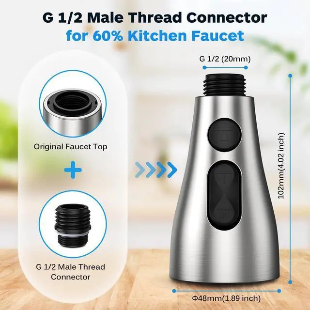 Alt view image 4 of 6 - Kitchen Faucet Head Replacement 3 Modes with 17 Adapters, Pull Down Spray Head for Kitchen Faucet, Kitchen Sink Faucet Head G 1/2, Sprayer Head Replacement, Compatible with MoenDelta, Kohler Faucets