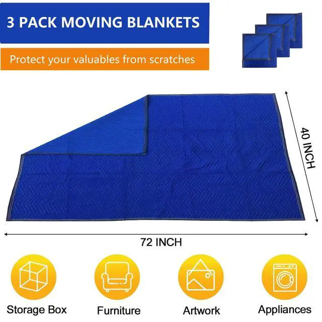 Alt view image 2 of 4 - 3 Pack Moving Blankets 40x72in Heavy Duty Padded Packing Blankets for Moving Shipping Protecting Furniture Professional Quilted Furniture Blankets for Moving Supplies