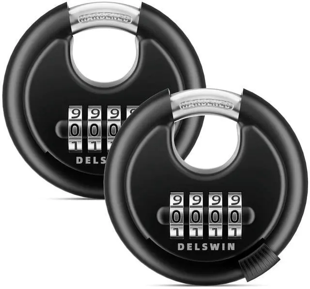 Main image of 4-Digit Disc Combination Lock Outdoor - Heavy Duty Combination Padlocks with Hardened Steel Shackle Weatherproof Combo Locks for Gates,Sheds,Fence,Storage Unit (3/8" Shackle, Black,2 Pcs)