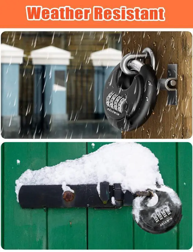 Alt view image 4 of 7 - 4-Digit Disc Combination Lock Outdoor - Heavy Duty Combination Padlocks with Hardened Steel Shackle Weatherproof Combo Locks for Gates,Sheds,Fence,Storage Unit (3/8" Shackle, Black,2 Pcs)