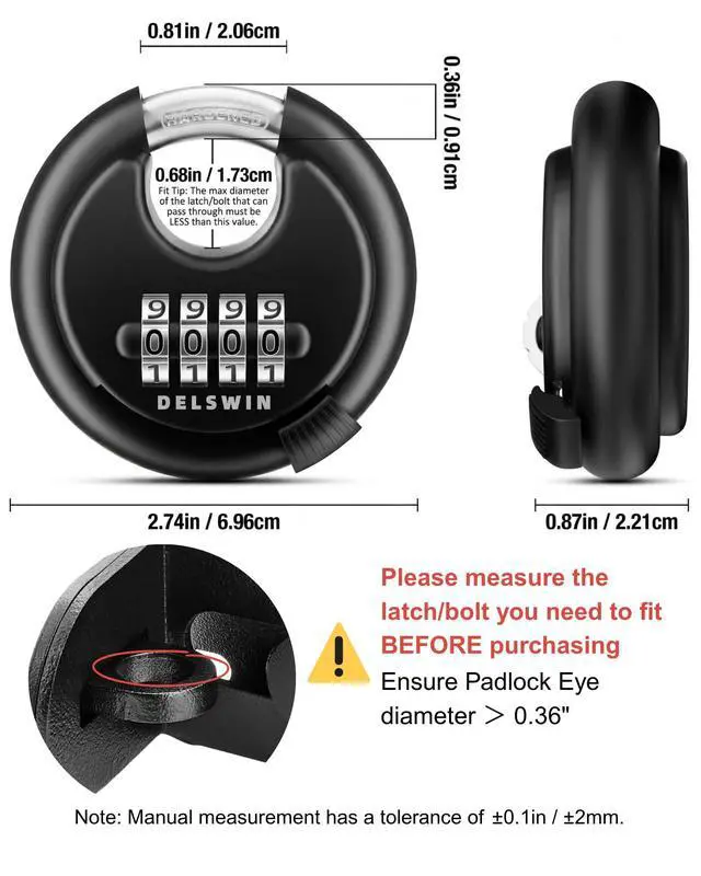 Alt view image 2 of 7 - 4-Digit Disc Combination Lock Outdoor - Heavy Duty Combination Padlocks with Hardened Steel Shackle Weatherproof Combo Locks for Gates,Sheds,Fence,Storage Unit (3/8" Shackle, Black,2 Pcs)
