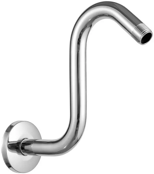Main image of Shower Head Extension Arm 8 in, S Shaped Shower Arm with Flange High Rise Goose Neck Shower Arm Extension Chrome Finish