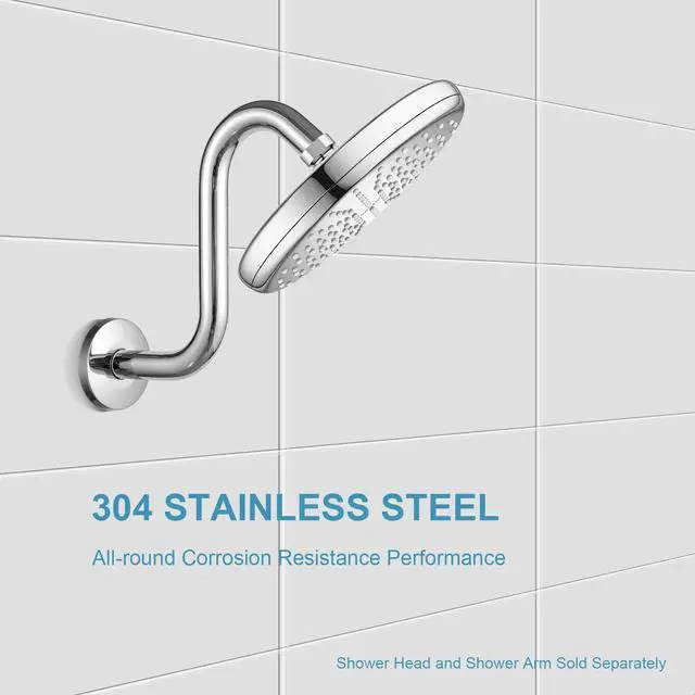 Alt view image 3 of 7 - Shower Head Extension Arm 8 in, S Shaped Shower Arm with Flange High Rise Goose Neck Shower Arm Extension Chrome Finish