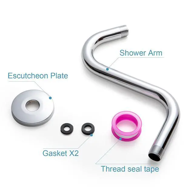 Alt view image 6 of 7 - Shower Head Extension Arm 8 in, S Shaped Shower Arm with Flange High Rise Goose Neck Shower Arm Extension Chrome Finish