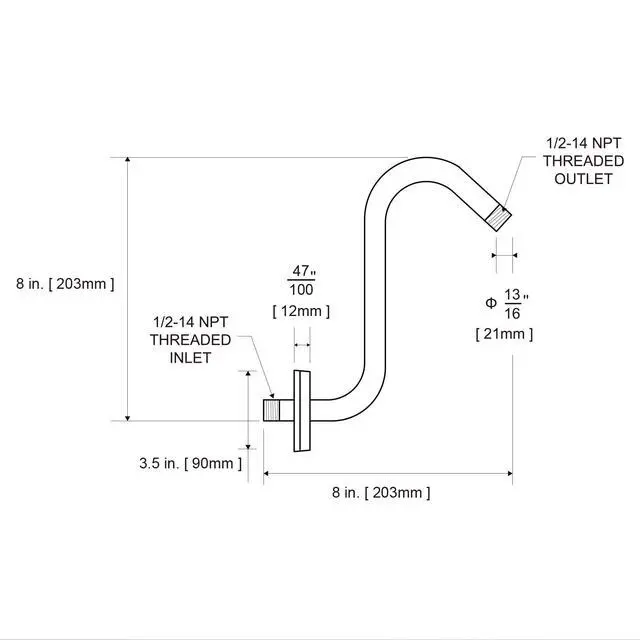Alt view image 7 of 7 - Shower Head Extension Arm 8 in, S Shaped Shower Arm with Flange High Rise Goose Neck Shower Arm Extension Chrome Finish