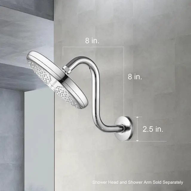 Alt view image 5 of 7 - Shower Head Extension Arm 8 in, S Shaped Shower Arm with Flange High Rise Goose Neck Shower Arm Extension Chrome Finish