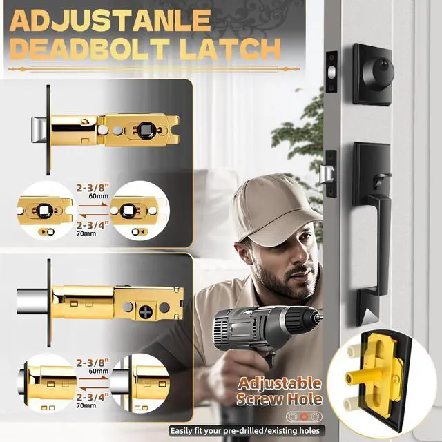 Alt view image 2 of 6 - Front Door Handle and Deadbolt Set, Exterior Front Door Lock Set | Front Door Handle with Single Cylinder Deadbolt for Exterior Door, Reversible for Right&Left (Matte Black Modern)