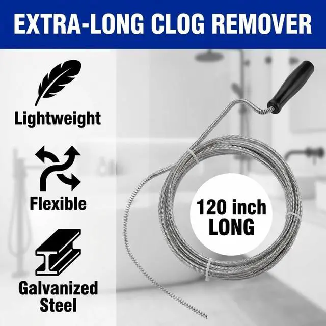 Alt view image 4 of 7 - Metal Plumbers Snake for Drains, Sink, Pipe | 10 ft Small Thin Drain Snake Tool for Kitchen, Bathroom RV Toilet, AC Drain Line Unclogger