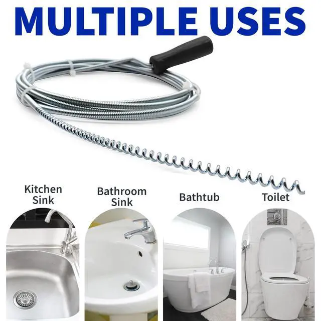 Alt view image 6 of 7 - Metal Plumbers Snake for Drains, Sink, Pipe | 10 ft Small Thin Drain Snake Tool for Kitchen, Bathroom RV Toilet, AC Drain Line Unclogger