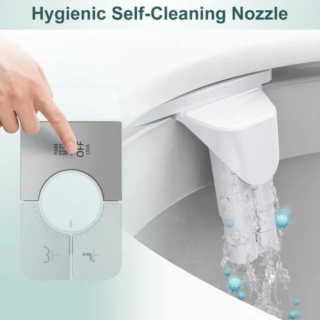 Alt view image 2 of 6 - Bidet Attachment for Toilet, Ultra-Slim, Self Cleaning, Dual Nozzle, Feminine & Posterior Wash, Fresh Cold Water Sprayer, for Existing Toilets Seat, Baday Beday Badette Bedette, Silver
