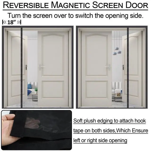 Alt view image 4 of 6 - Reversible Side Opening Wide Magnetic Screen Door for Sliding & French Door | Heavy Duty Thicker 255g/ Reinforced Mesh bug Door Screen Magnetic Closure,Screen 74" x 81",Fits Door to 72"x80"