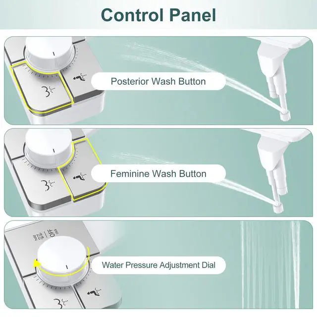 Alt view image 3 of 6 - Bidet Attachment for Toilet, Ultra-Slim, Self Cleaning, Dual Nozzle, Feminine & Posterior Wash, Fresh Cold Water Sprayer, for Existing Toilets Seat, Baday Beday Badette Bedette, Silver