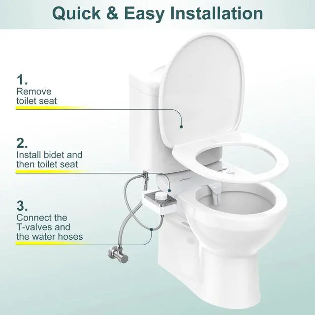 Alt view image 4 of 6 - Bidet Attachment for Toilet, Ultra-Slim, Self Cleaning, Dual Nozzle, Feminine & Posterior Wash, Fresh Cold Water Sprayer, for Existing Toilets Seat, Baday Beday Badette Bedette, Silver