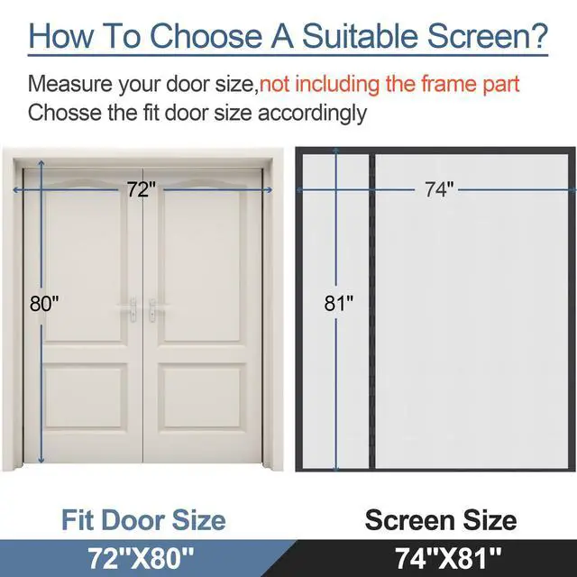 Alt view image 6 of 6 - Reversible Side Opening Wide Magnetic Screen Door for Sliding & French Door | Heavy Duty Thicker 255g/ Reinforced Mesh bug Door Screen Magnetic Closure,Screen 74" x 81",Fits Door to 72"x80"