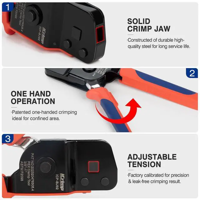 Alt view image 5 of 7 - ICP-BJ02 PEX Clamp Cinch Tool, Patented One Handed PEX Crimping Tool for Pinching 3/8-in, 1/2-in, 3/4-in, 1-in PEX Clamp Rings, Cinch Only