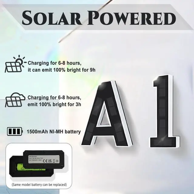 Alt view image 2 of 6 - 9 Inch Solar Lighted House Numbers for Outside, LED Address Signs | Light Up Waterproof LED Address Numbers Signs for House, Large Illuminated Exterior Modern House Number Light (2-Black, 9IN)
