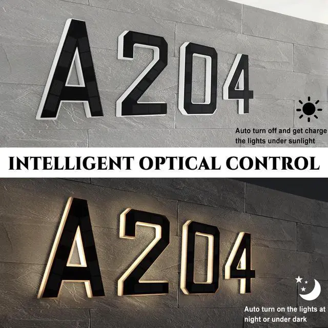 Alt view image 3 of 6 - 9 Inch Solar Lighted House Numbers for Outside, LED Address Signs | Light Up Waterproof LED Address Numbers Signs for House, Large Illuminated Exterior Modern House Number Light (2-Black, 9IN)