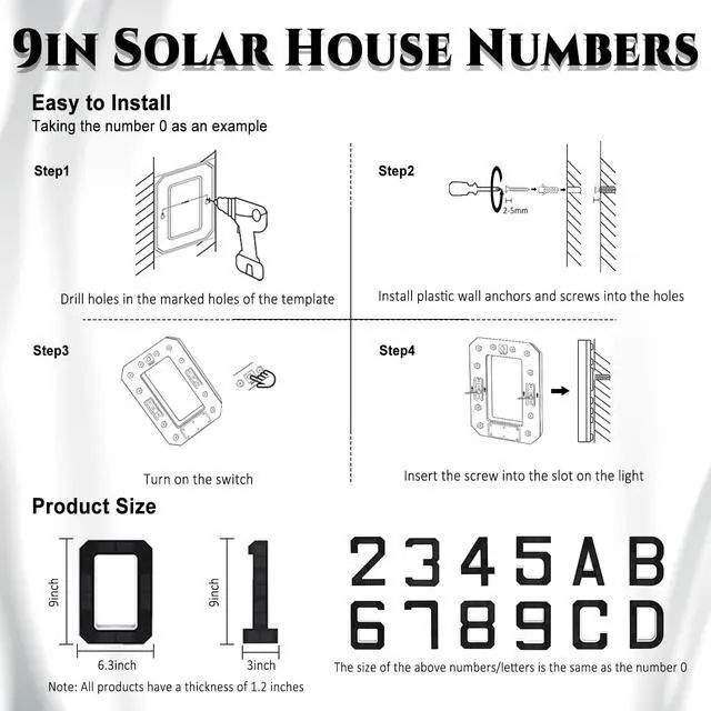 Alt view image 4 of 6 - 9 Inch Solar Lighted House Numbers for Outside, LED Address Signs | Light Up Waterproof LED Address Numbers Signs for House, Large Illuminated Exterior Modern House Number Light (2-Black, 9IN)