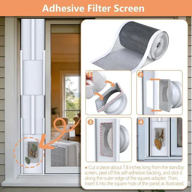 Alt view image 2 of 7 - 95" Sliding Door AC Vent Kit with 5.9"AC Hose Filter Screen & Weather Stripping Universal 5.0/5.9 Inch Coupler for Window/Sliding Glass Door Portable AC Energy Saving Airtight Seal Pancel