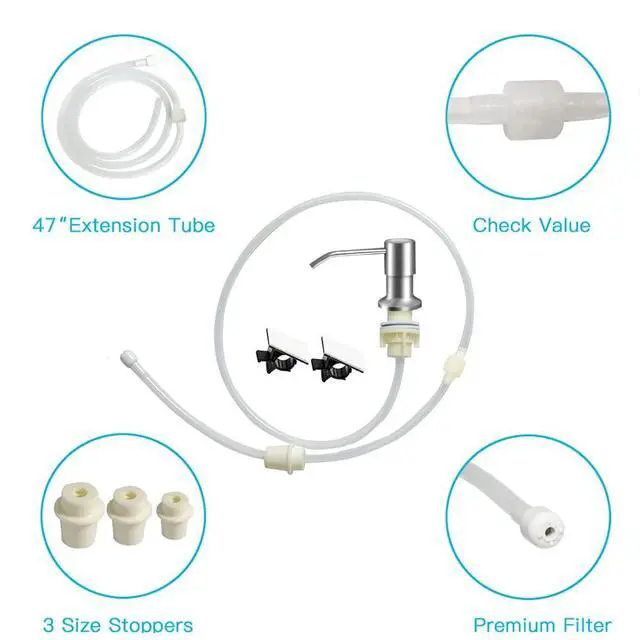 Alt view image 4 of 7 - Dish Soap Dispenser for Kitchen Sink (Brushed Nickel), Countertop Sink Soap Dispenser Water Pump with 47 No-Spill Extension Tube Kit Design for Kitchen Bathroom, No More Refills Sliver